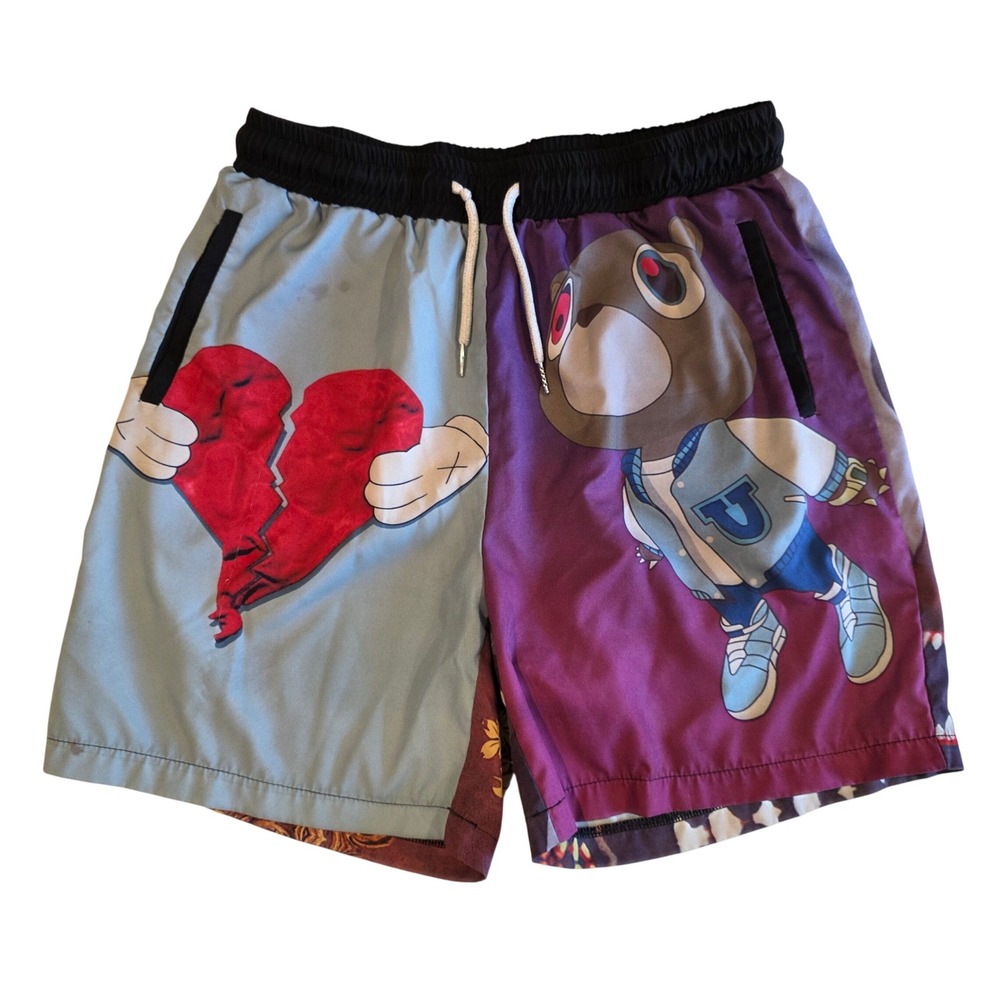 Kanye West Graduation Bear 808s Heartbreak Graphic Shorts Mens Small Y2K Multi